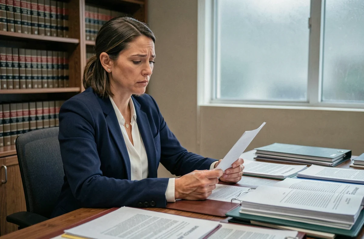 Avocate spécialisée en droit de la famille étudiant un dossier de garde d'enfant lié à un trouble bipolaire