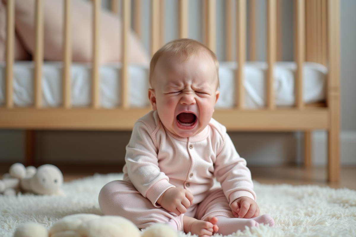 Bébé pleure dans une nurserie douce et moderne