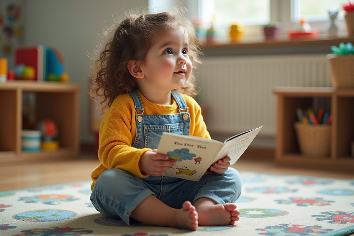 Petite fille curieuse en classe avec livre