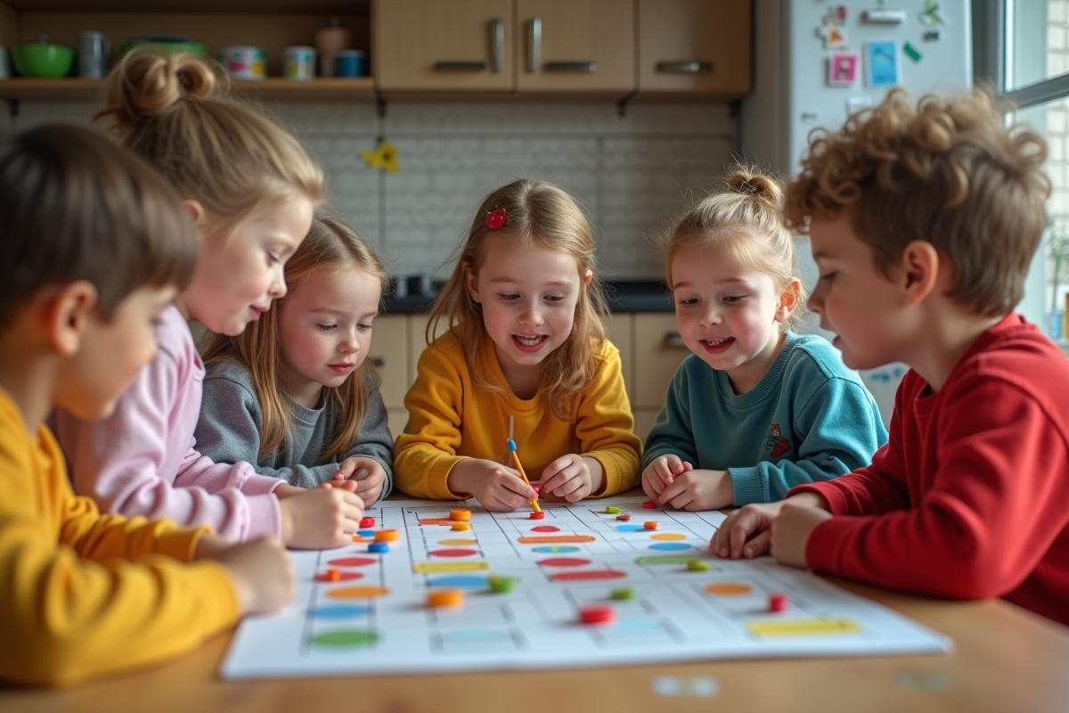 Enfants jouant à un jeu de société en famille