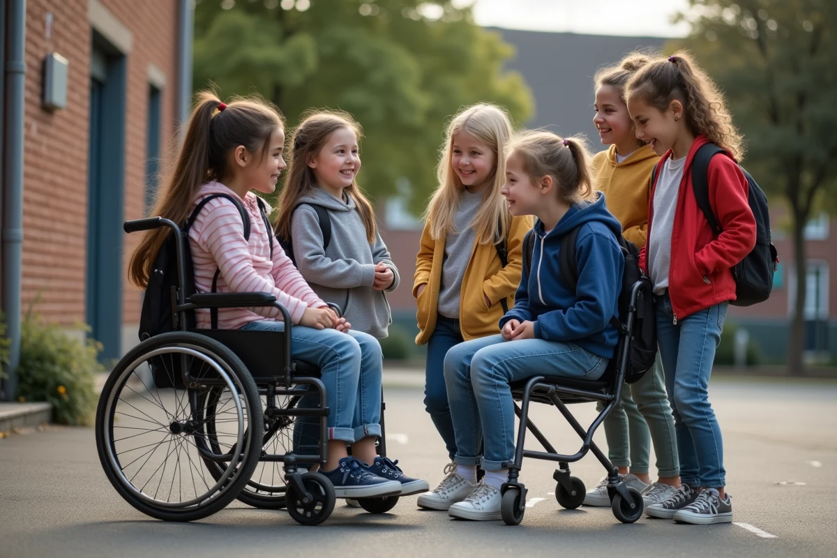 Groupe d enfants divers jouant dans la cour d école