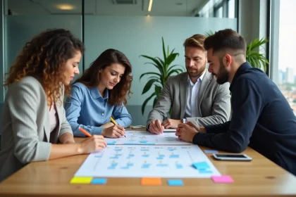 Groupe de professionnels planifiant un événement en équipe