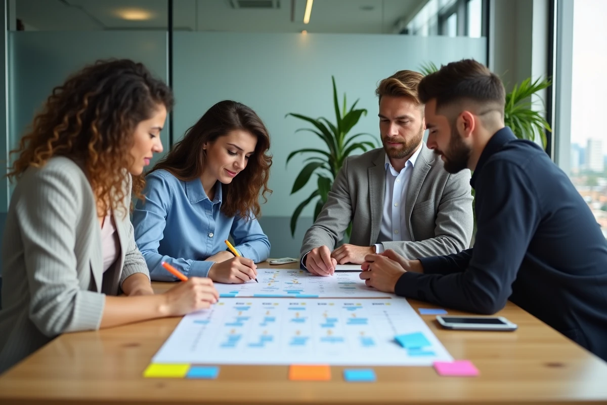 Groupe de professionnels planifiant un événement en équipe