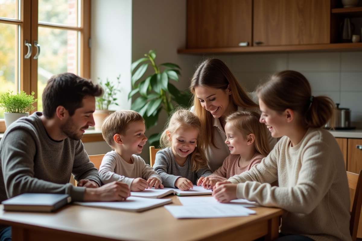 Famille multigenerational partageant des devoirs à la cuisine