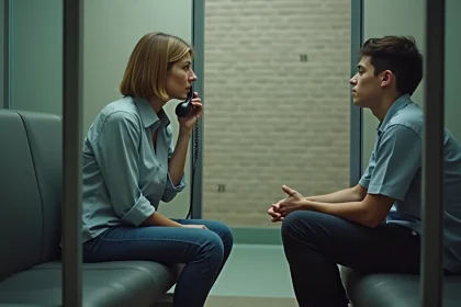 Femme d'âge moyen parle au téléphone dans une salle d'accueil