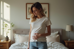 Femme pensant dans une chambre chaleureuse et cosy