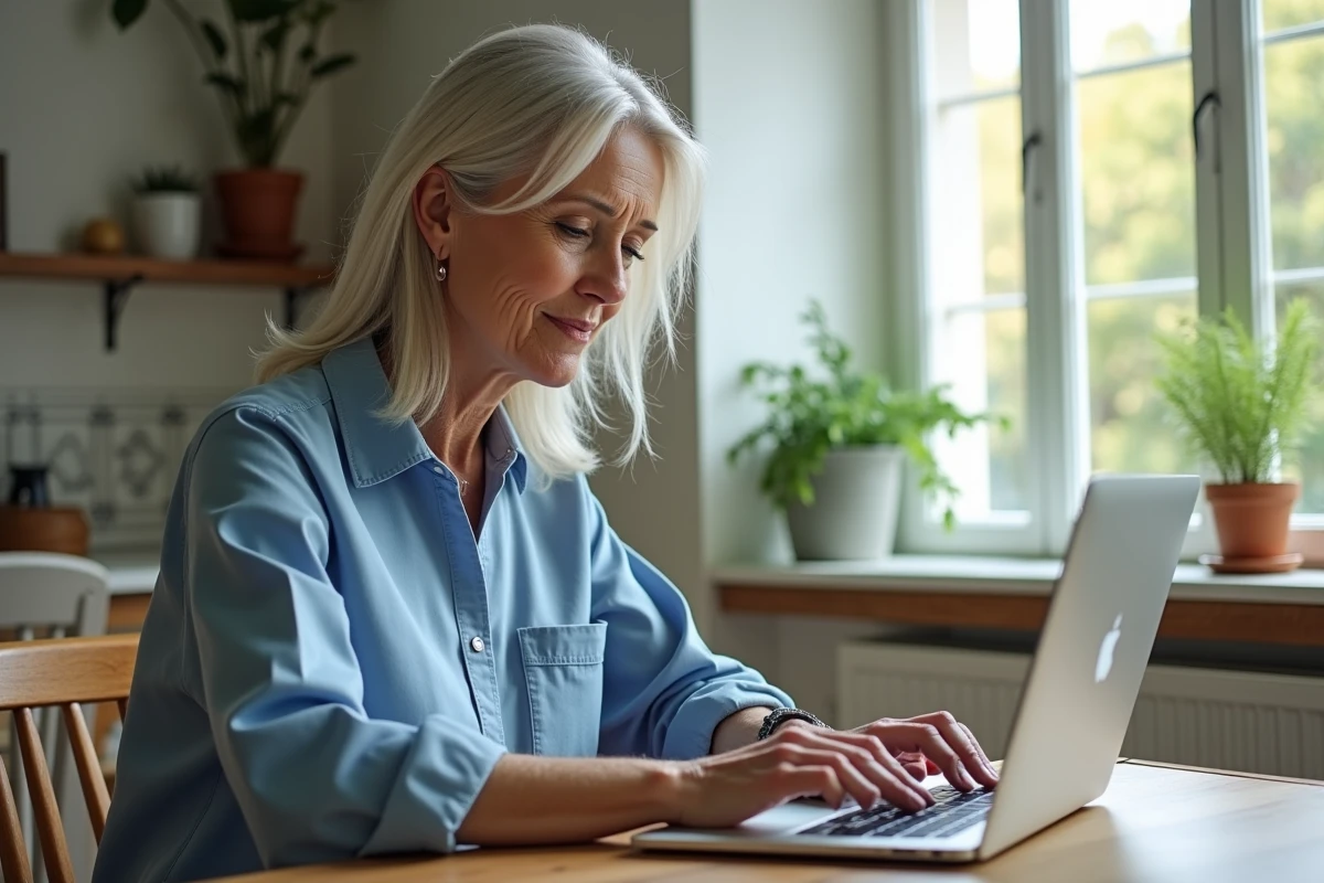 Femme d'âge moyen utilisant son ordinateur pour le portail famille Toulon