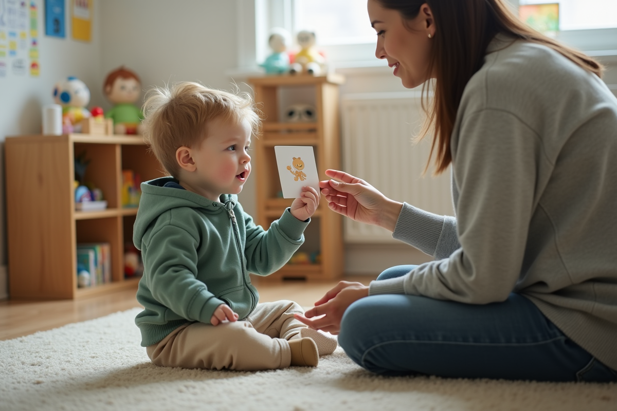 Garçon avec hoodie vert et thérapeute lors d