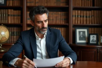 Portrait d'un journaliste franco-libanais aux origines méditerranéennes dans une bibliothèque familiale élégante