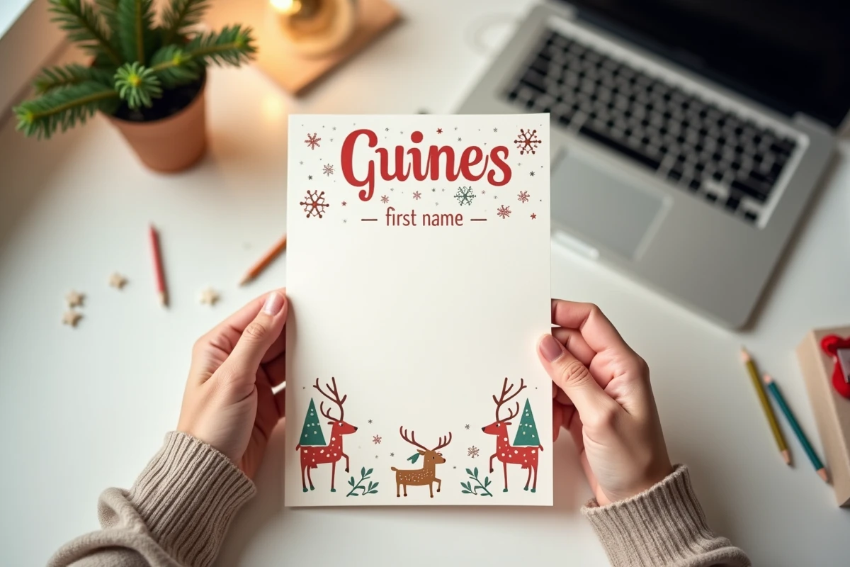 Lettre personnalisée du Père Noël imprimée avec prénom de l'enfant et illustrations de Noël