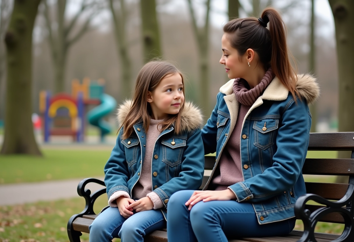Maman et fille discutant dans un parc en plein air