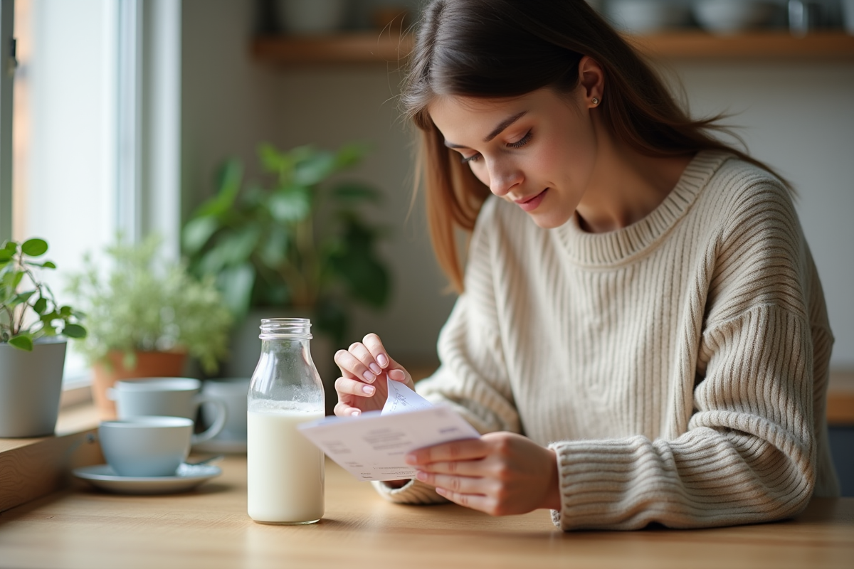 Jeune maman préparant un supplément en cuisine