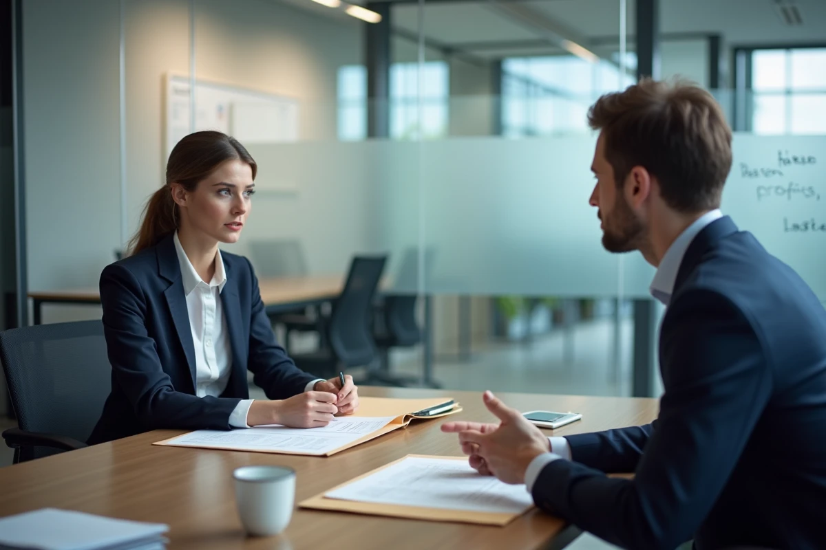 Employée discutant avec un responsable RH d'un accord de travail à temps partiel 80% après son retour de congé maternité