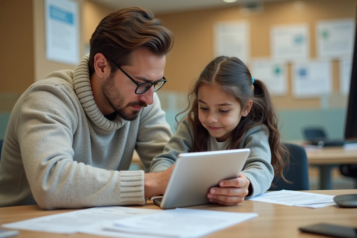 Père aidant sa fille à s
