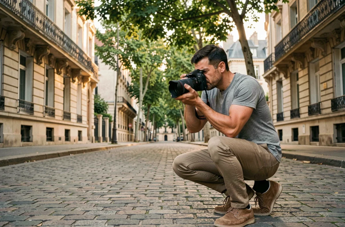 Photographe en extérieur dans les rues d'Eaubonne capturant l'architecture locale