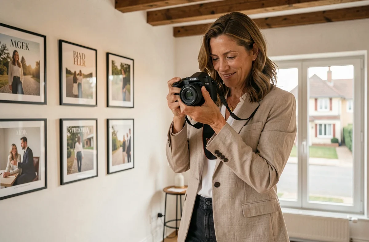 Photographe professionnelle à Eaubonne révisant ses clichés dans un studio moderne